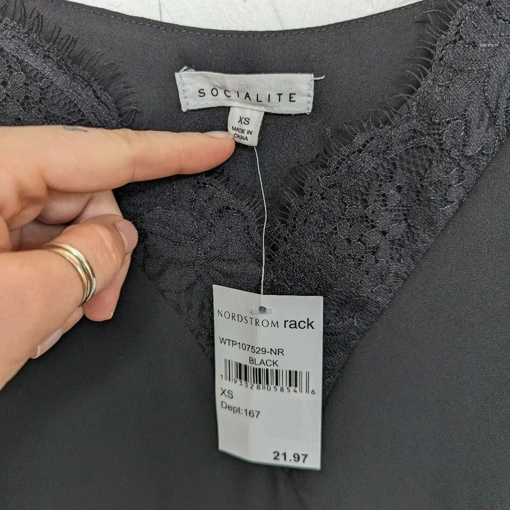 Socialite Black lacy camisole, tank top, women's extra small New w/ tags O16 - Picture 4 of 5